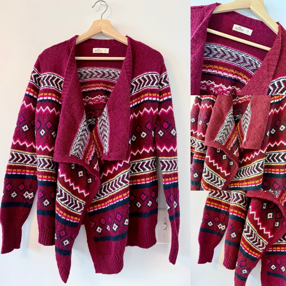 Hollister Women's Cardigan Sweater Multicolor Stripe Open Front Medium Tribal